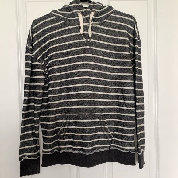 • JO & CO• Grey & White Striped Raw Hem Hoodie Size L - Picture 1 of 11